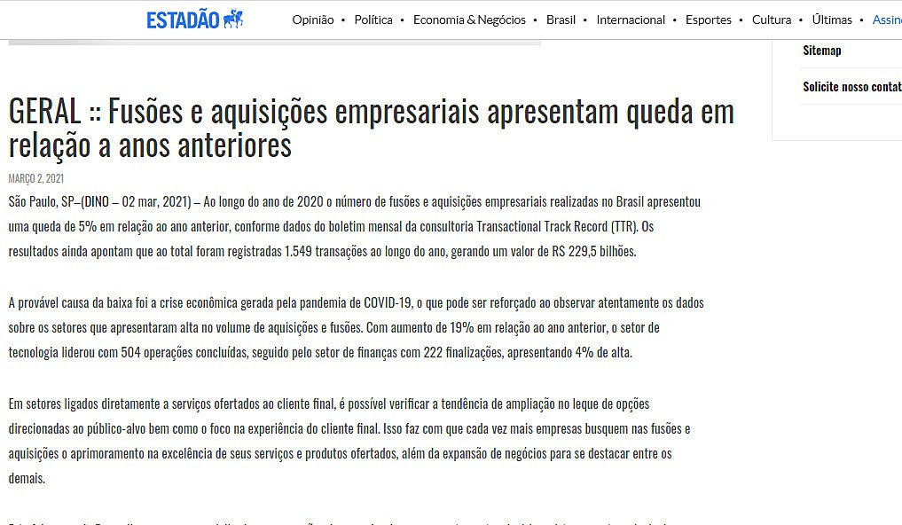 Fuses e aquisies empresariais apresentam queda em relao a anos anteriores